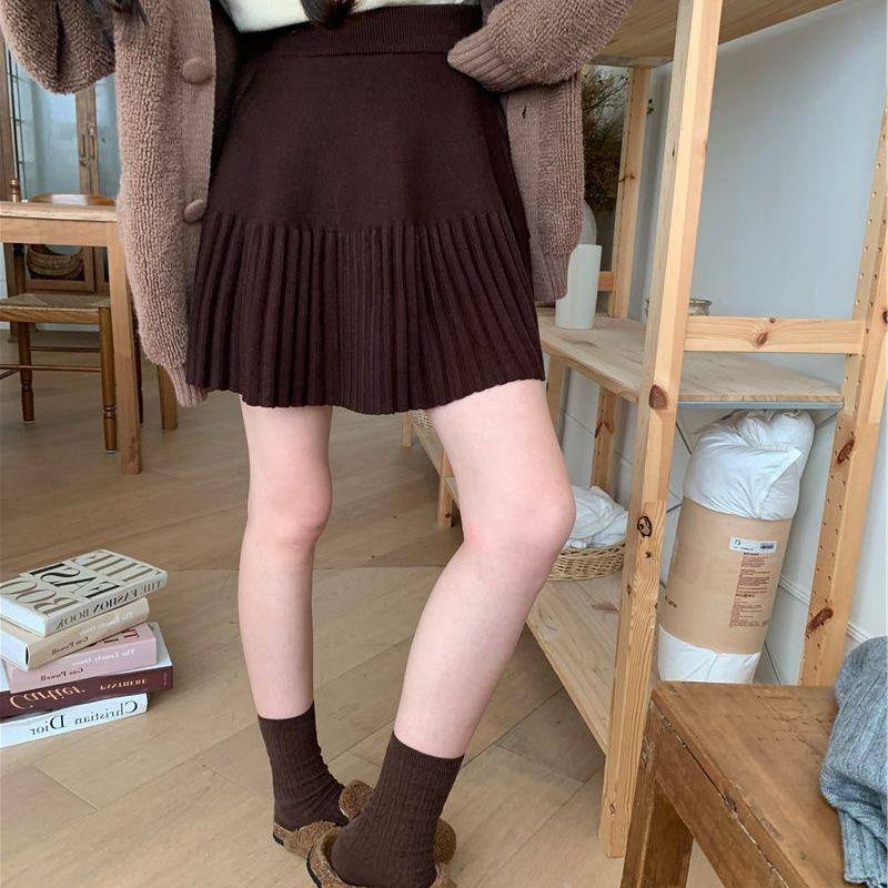 Gestrickter Falten-Minirock im koreanischen Stil - Vielseitig passend für Damen im Herbst/Winter