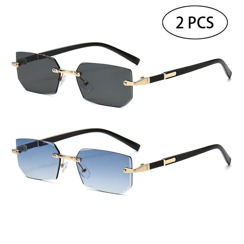 Trendy Rimless Sunglasses for Men Women Fashion Frameless Rectangle Sun Glasses Retro Shades Summer Traveling UV400 Eyewear