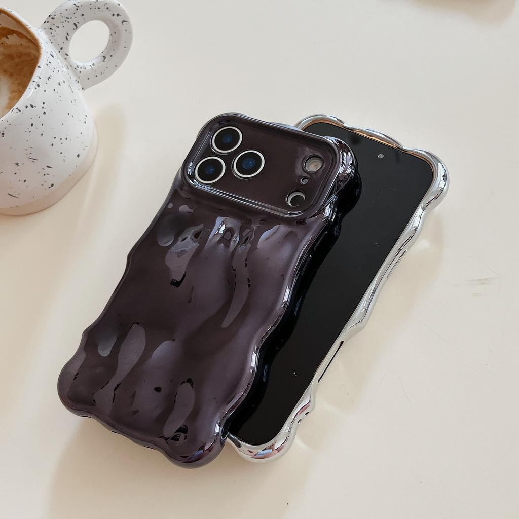 Luxury Wavy 3D Meteorite Plating Soft Case for iPhone 12 13 14 15 16 17 Pro Max Anti-Fall Full Protection Glitter Glossy Cover
