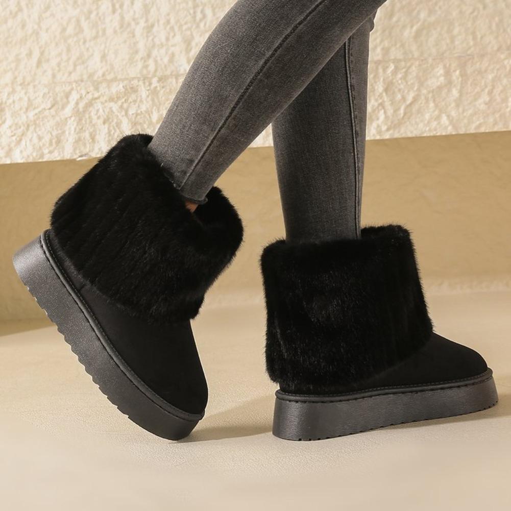 Fashion Large size thick-soled snow boots women's 2024 winter new sleeve piled warm medium tube flanged fluffy cotton shoes