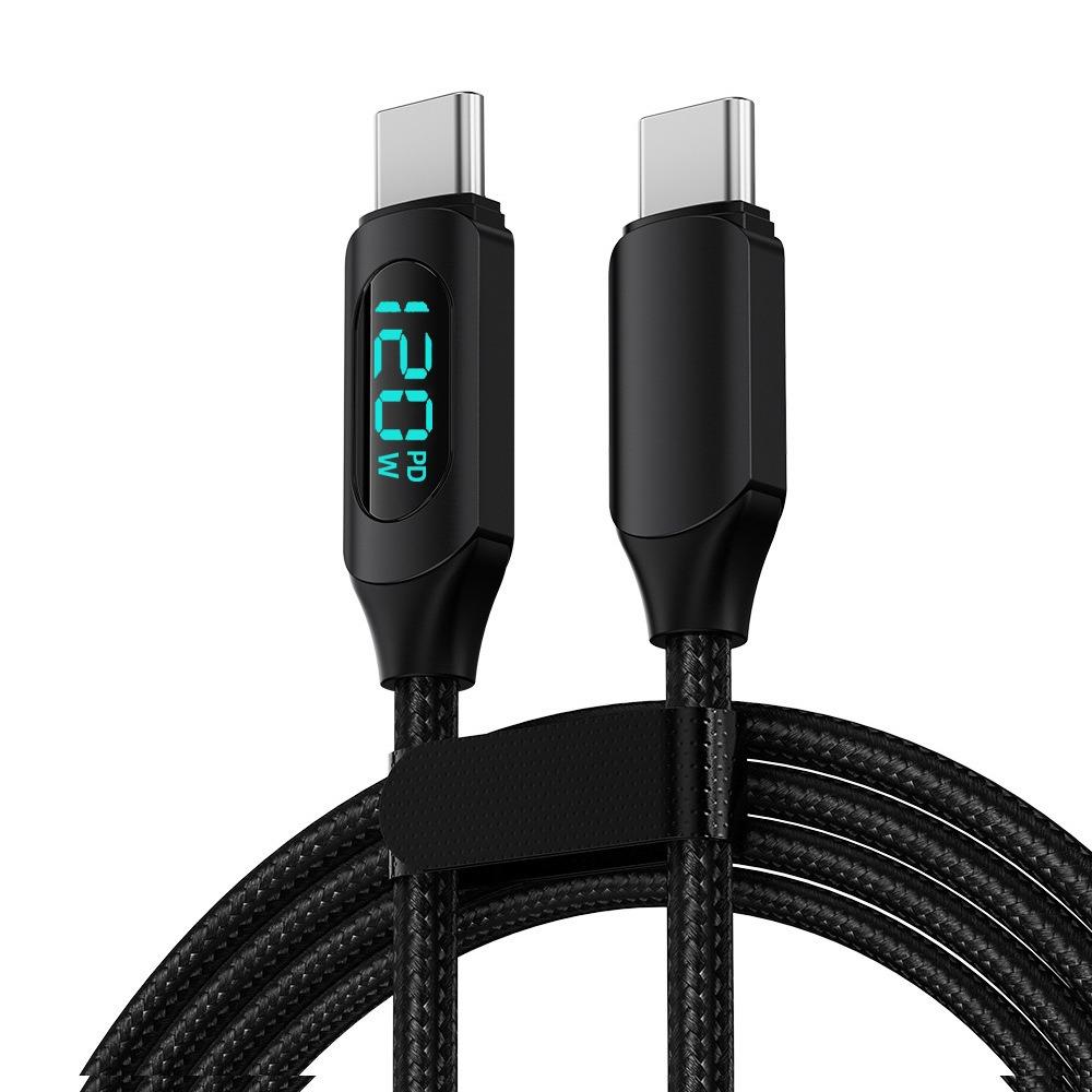 

1м/2м 120 Вт USB на Type C Кабели для быстрой зарядки и передачи данных для iPhone 16 Xiaomi 14 15 Redmi Samsung со светодиодным цифровым дисплеем 1m