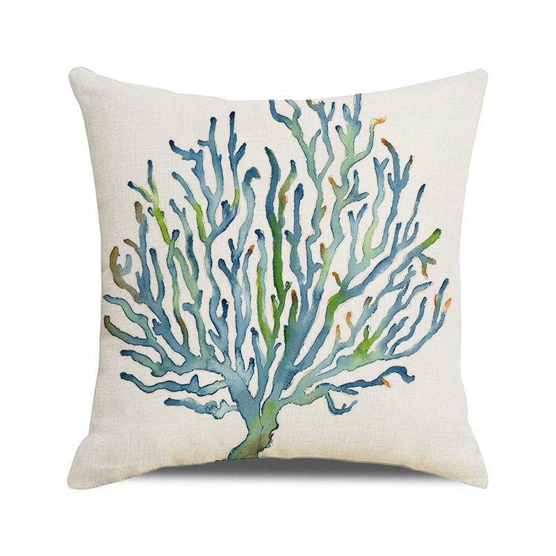 Watercolor Painting of Coral Marine Creatures Digital Printing Short Plush Pillow Covers for Car Sofa Office Cushion Cover