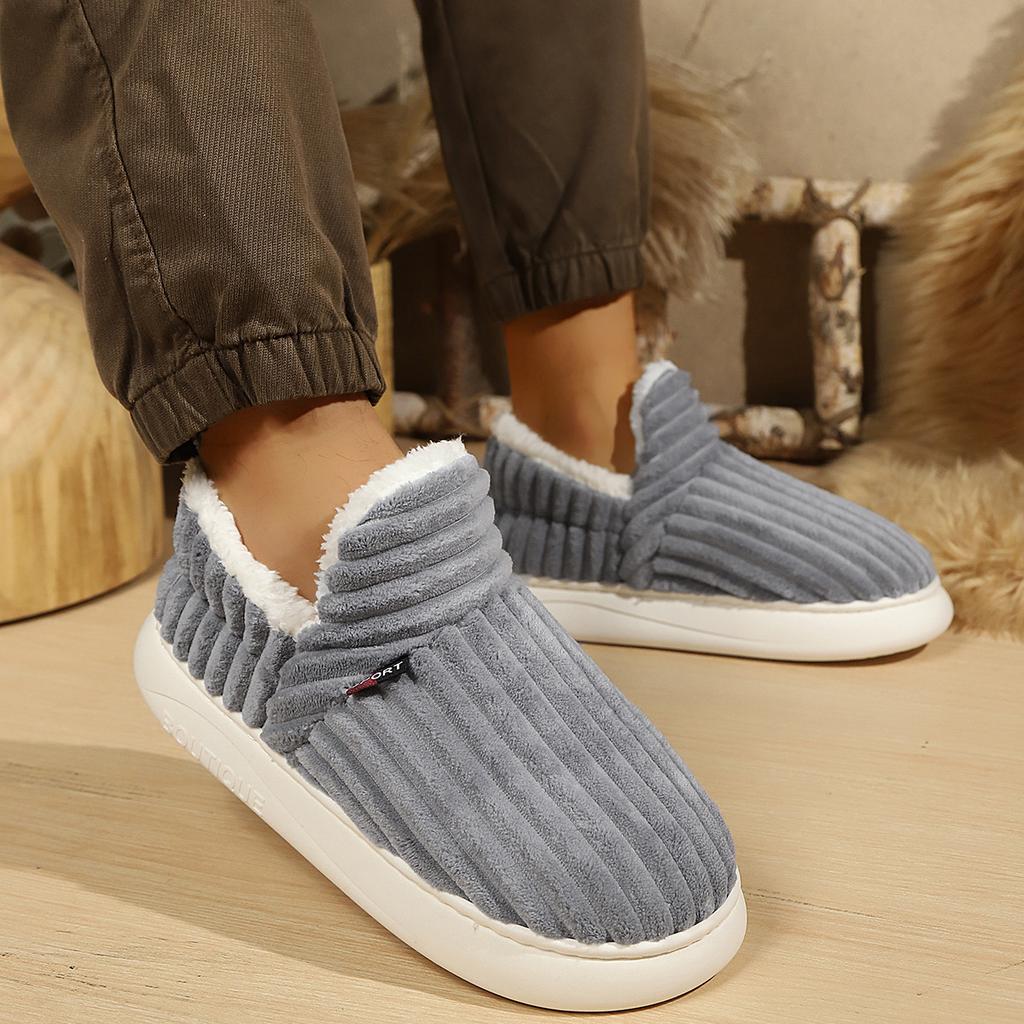 Winter Geschlossene Ferse Baumwollschuhe Herren Damen Dicke Sohle Innen Außen Fleecegefüttert Pelz Hausschuhe Warme Plüsch Hausschuhe
