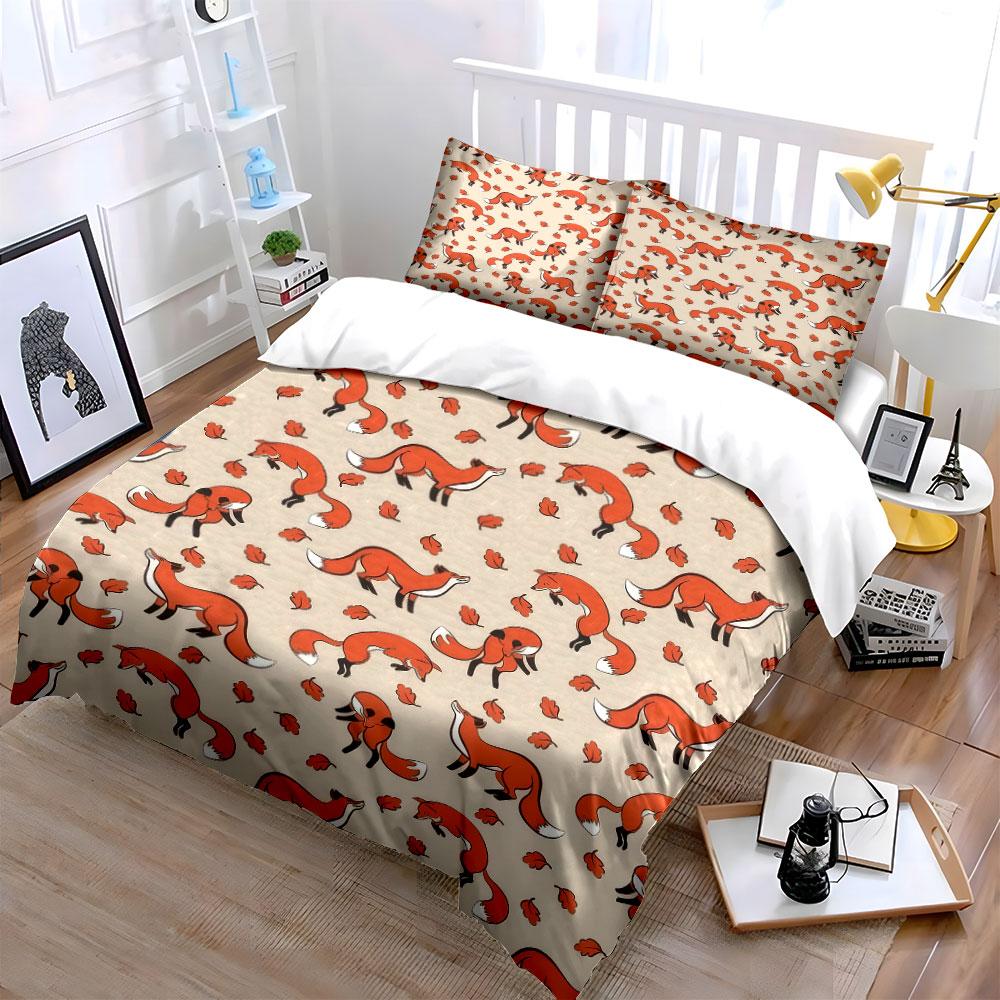 Fox Pattern Bedding Set Decor Bedding Set with 1 Duvet Cover 2 Pillowcases Single Double King Queen Gift