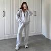 Europe, America, cross-border, women's clothing 2025 new fashion casual suit solid color long-sleeved sweater zipper trousers two-piece set