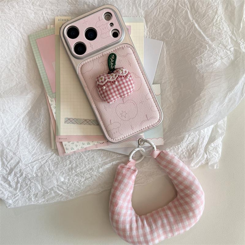 Koreanischer Stil Rosa Linie 3D Stoff Frucht Hülle für iPhone 17 Pro Max Apple 16 Handyhülle 15 für Damen 14