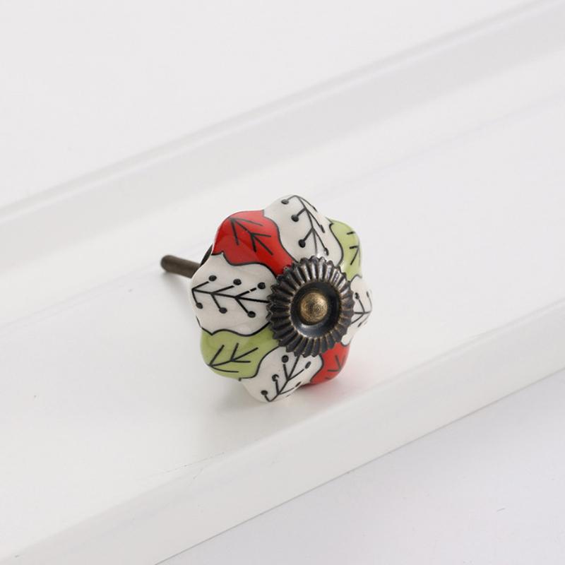 1PC Iron Material Vintage Cabinet Handle European Style Painted Pattern Exquisite Pumpkin Shape Home Decoration Multicolor