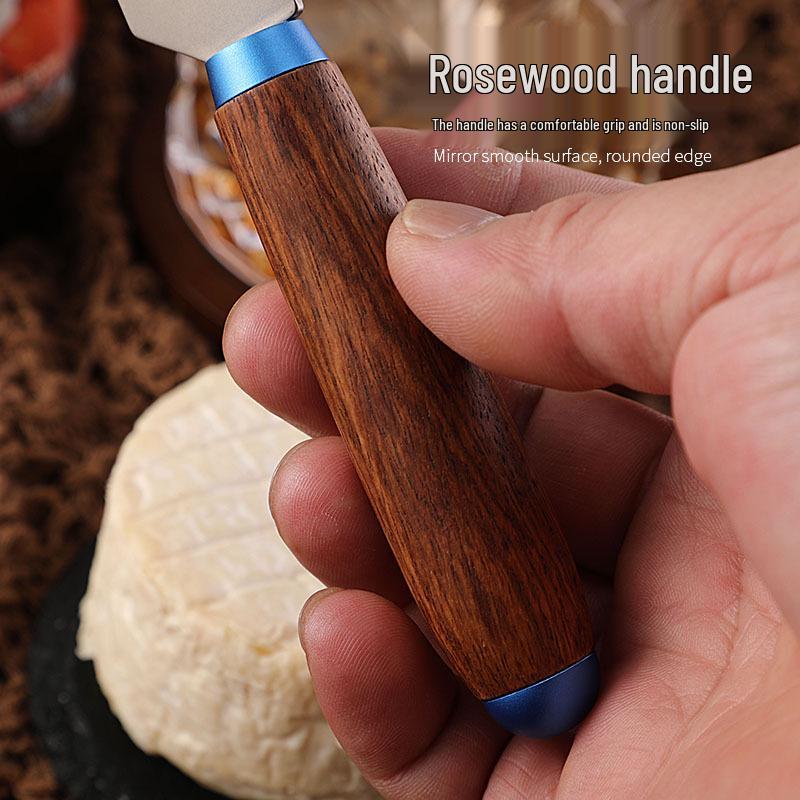 New Style Carved Wooden Handle Cheese and Butter Knife Set with Titanium Alloy Blades