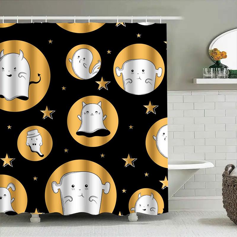 

1Pccute Halloween Shower Curtain Funny Ghosts Stars Pattern For Bathroom Kids Baby Room Decor W60H190(CM)-1 Pcs