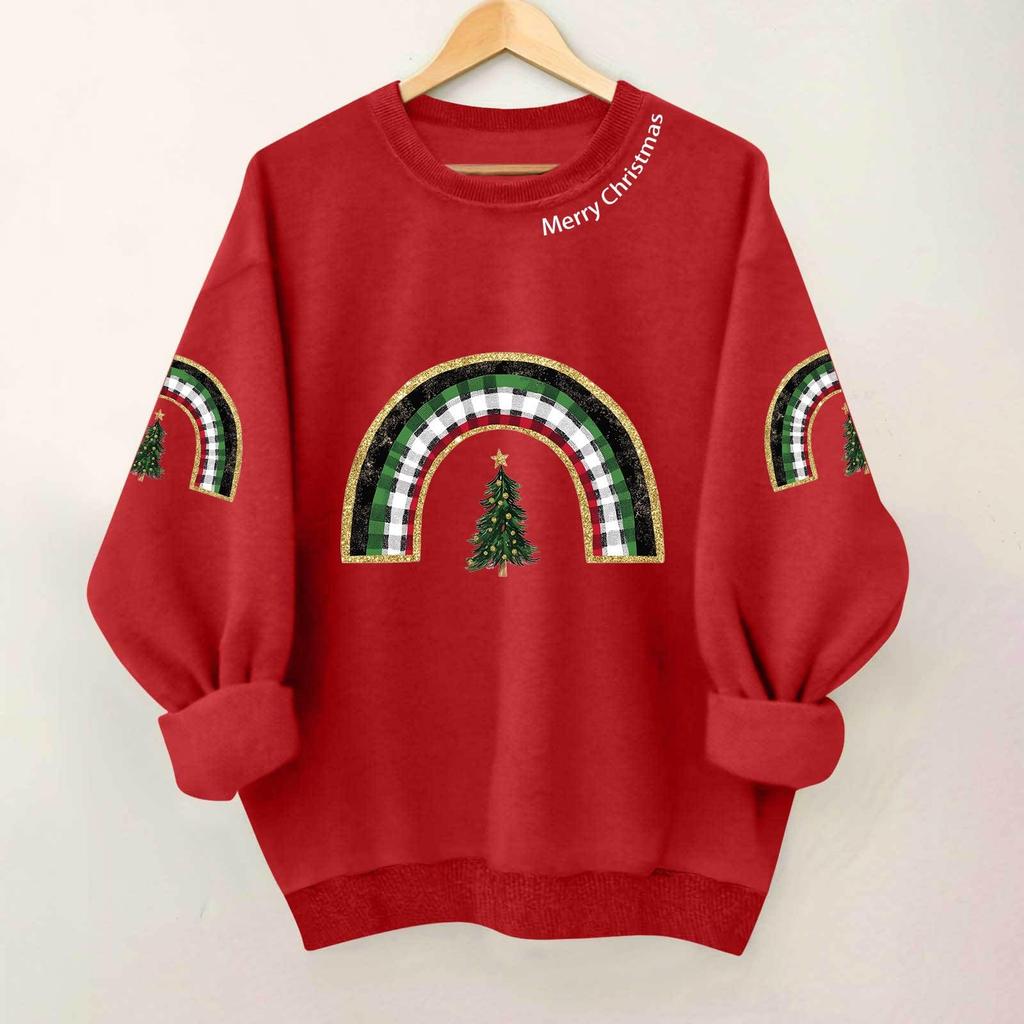 Ladies' Casual And Fashionable Round Neck Top With Christmas Print Hooded T-shirt Long Sleeved Sweatshirt