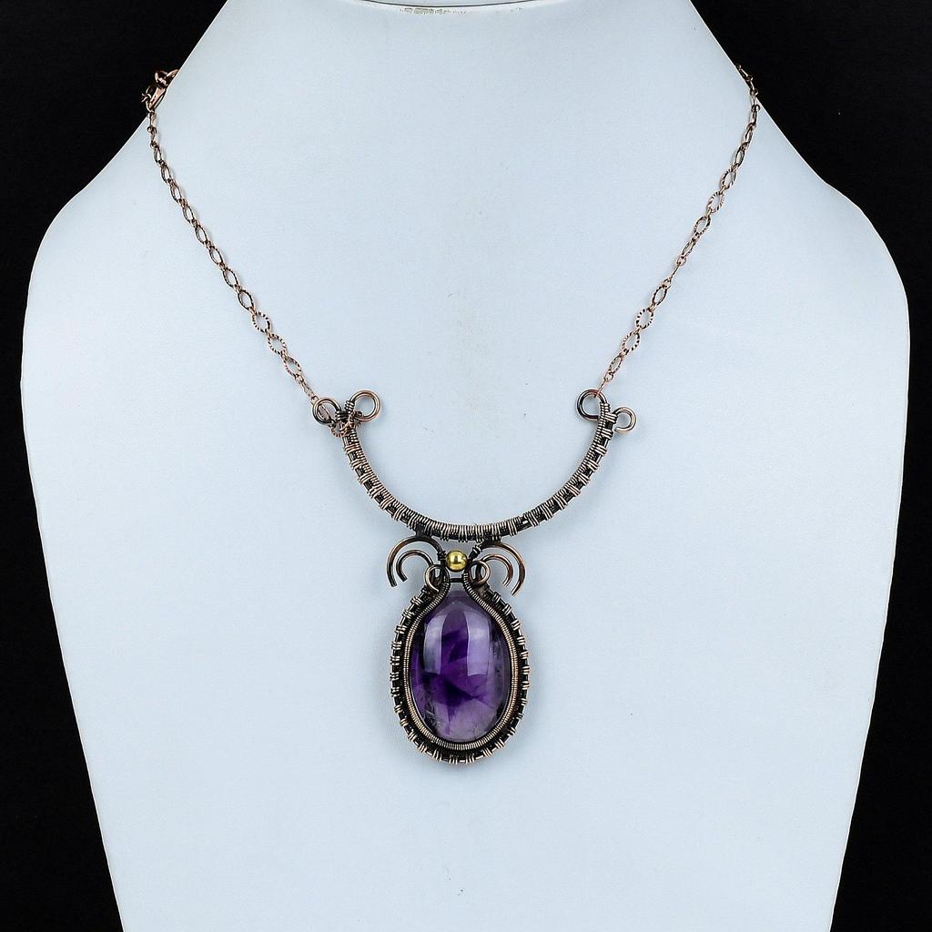 Star Amethyst Necklace Copper Wire Wrapped Necklace Natural Gemstone Jewelry Adjustable Necklace Handmade Necklace Copper Jewelry For Gift