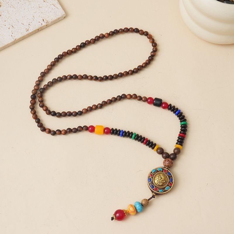 Ethnic Style Wood Necklace & Prayer Beads - Unisex Versatile Chicken Wing Wood Sweater Chain