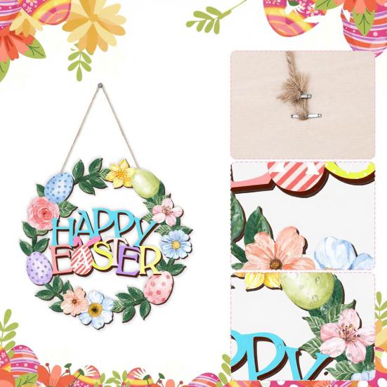 Wooden Easter Door Wreath for Bunny Eggs Porch Front Door Happy Easter Sign for Spring Window