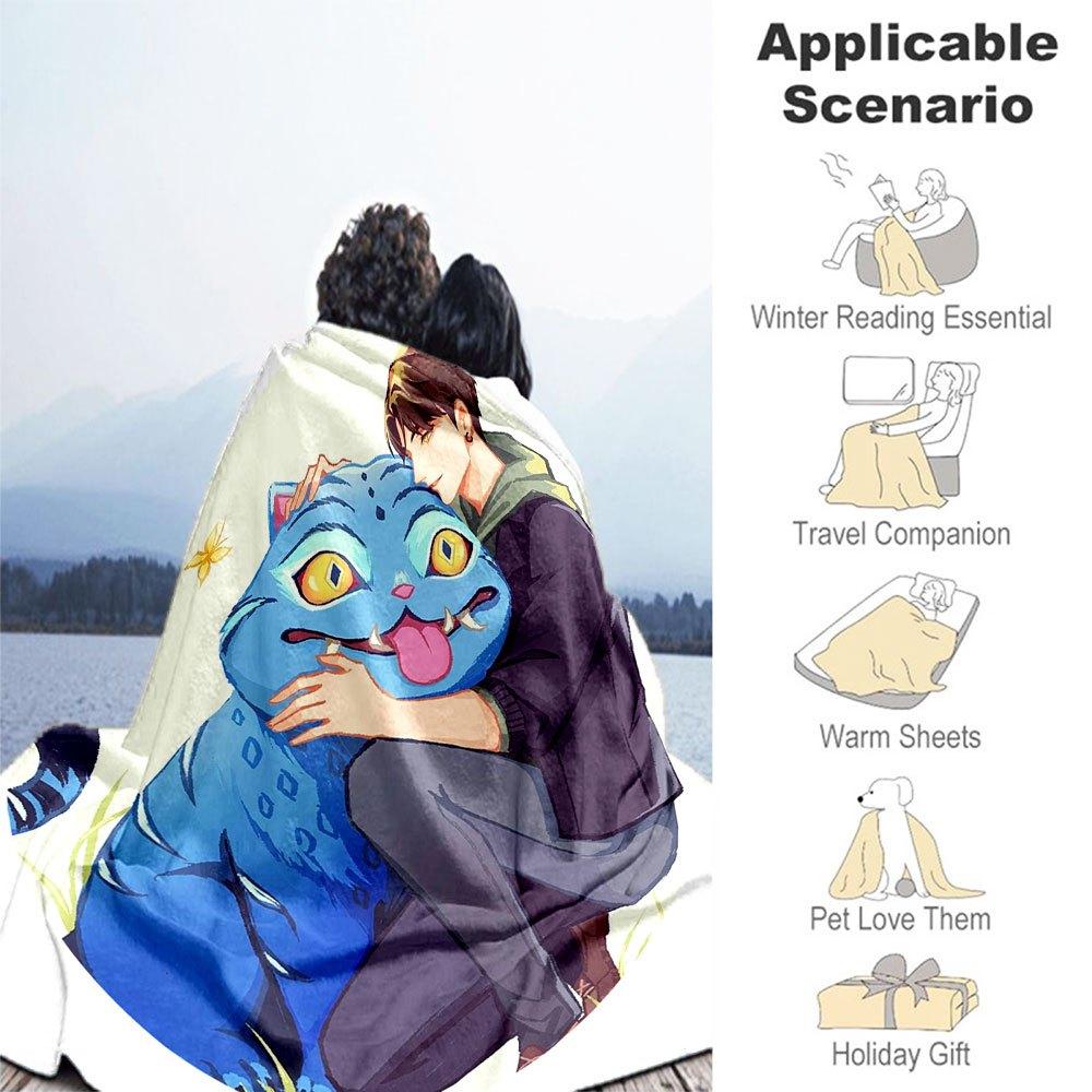 "Blue Fantasy: The Enchanted Cat's Tale"Blanket Lightweight Flannel Throw Blanket for Sofa, Bed, Travel, Camping, Livingroom, Office, Couch,