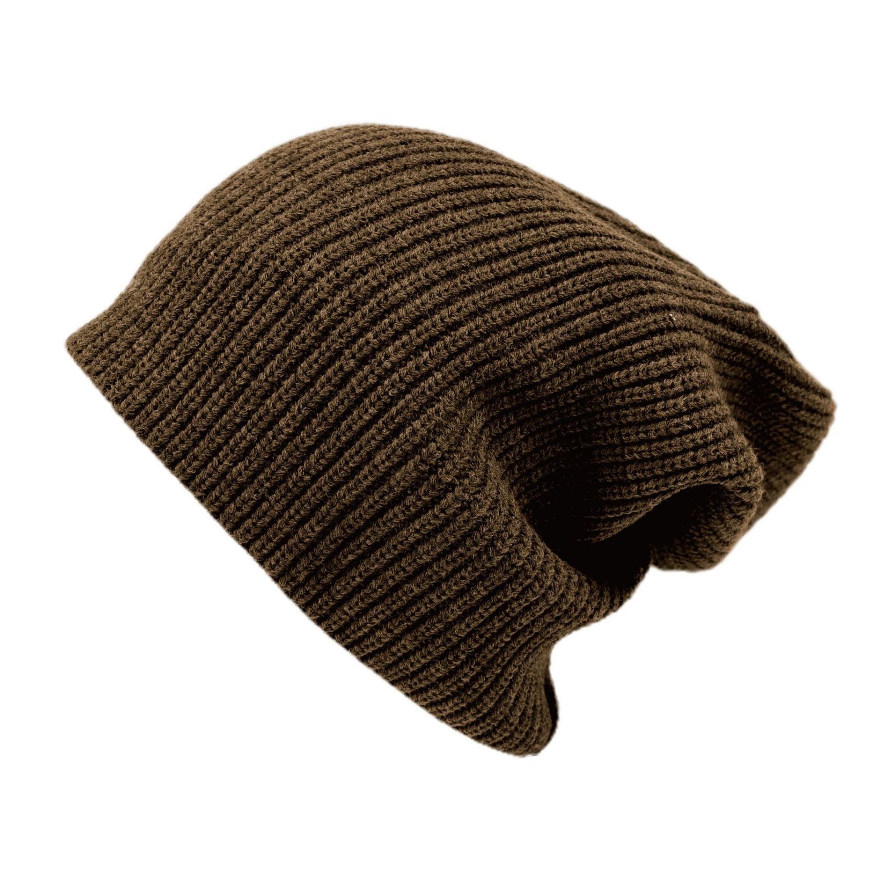 

Шапка из однотонной шерсти большого размера, теплая зимой, холодная шапка с большой окружностью головы, мужская и женская увеличенная и удлиненная вязаная шапка, многослойная шапка темно-коричневого