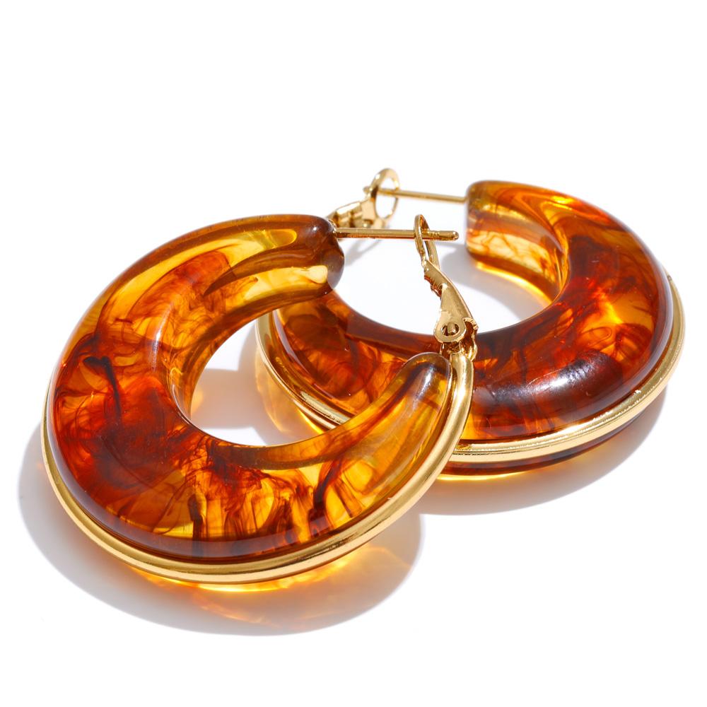 

White Green Black Pink Brown Acetate Acrylic Chunky Hoop Earrings Daily Stainless Steel Trending Ear Jewelry Accessories