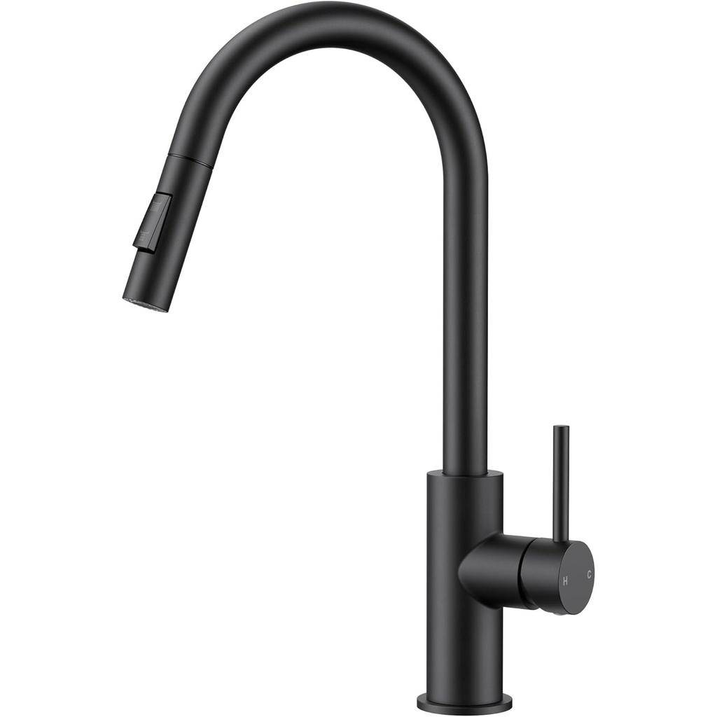 Brushed Nickel Kitchen Faucet with Pull Down Sprayer, Stainless Steel High Arc Gooseneck Modern Sink Faucet with Ceramic Cartridge, Single Handle
