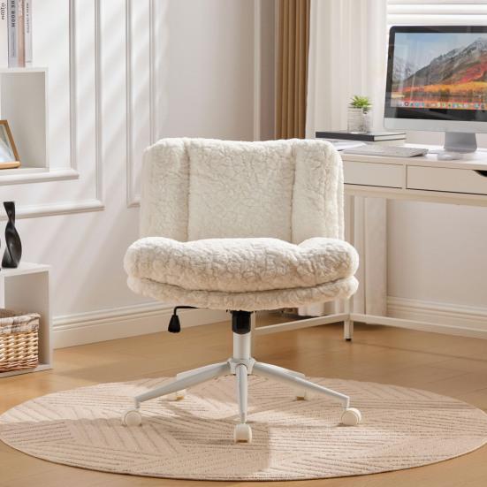 26.4 Inch Seat Office Chair, Artificial Rabbit Hair Home Office Chair with Metal Base, Adjustable Desk Chair Swivel Office Chair, Vanity Chair