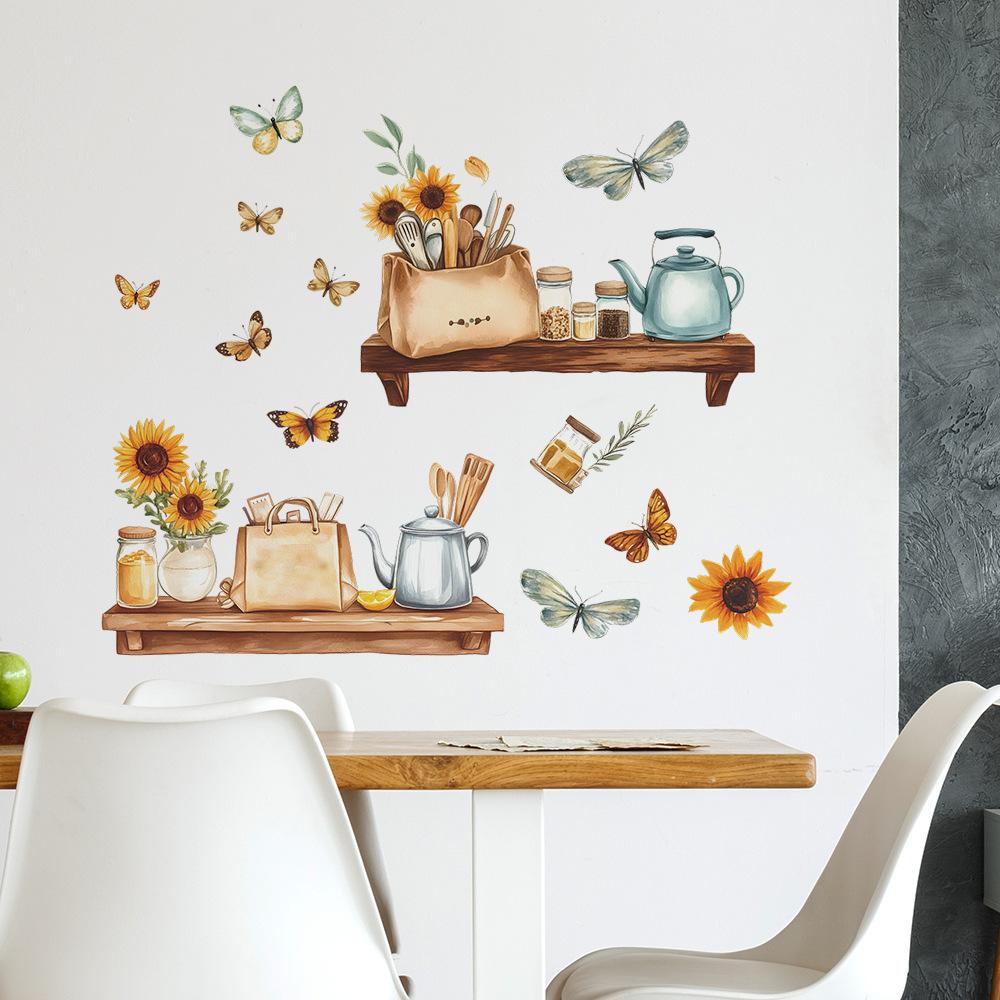 Creative Kitchen Utensils Floral Butterfly Wall Sticker Self-Adhesive Removable for Bedroom Living Room Closet Dorm Home Decor Art