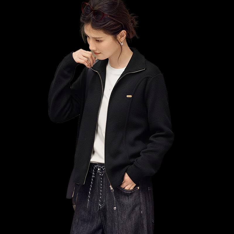 Women's Stand Collar Zipper Knit Cardigan Sweater