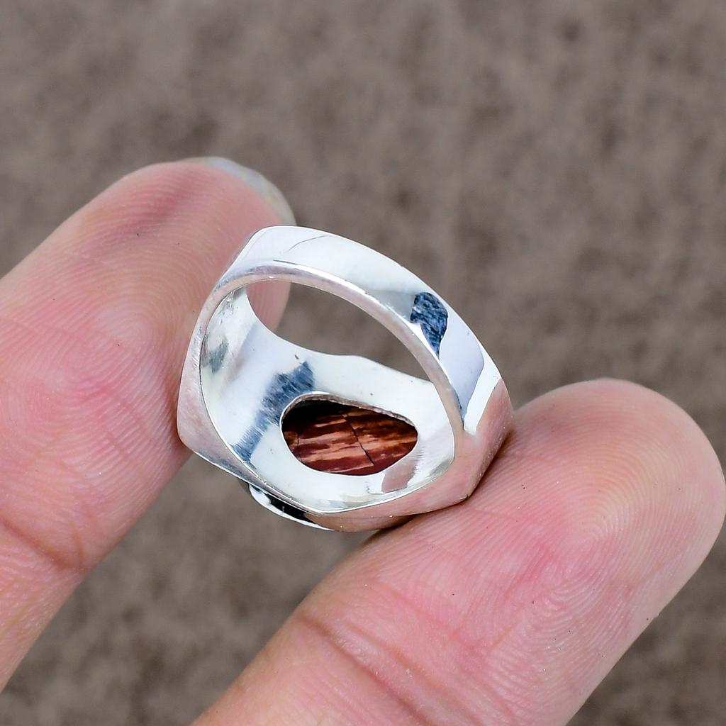Red Snakeskin Genstone Handmade 925 Sterling Silver Jewelry Ring Size 8 KKG-517