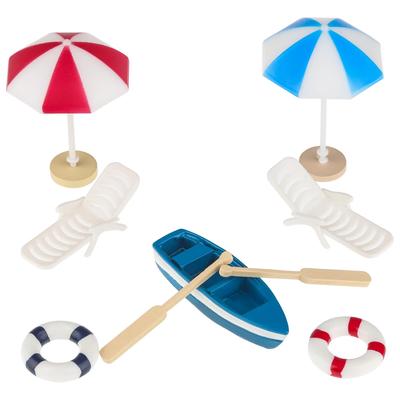 7 Pieces Beach Micro Landscape Decoration Miniature Deck Chair with Parasol Miniature Beach Decoration for Doll Beach Micro Landscape DIY Decoration