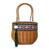 2025 Women Retro Handmade Rattan Basket Fashion Embroidery Imitation Wicker Handbags Causal Woven Box Bag Lady Party Beach Bag