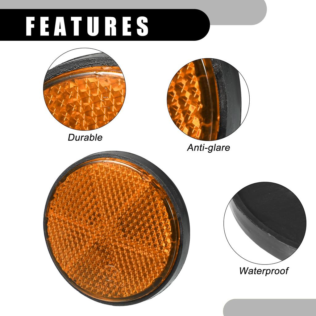Partuto Set of 6 2.20"x0.31" Universal Reflectors - Round Orange Motorcycle Safety Reflectors for