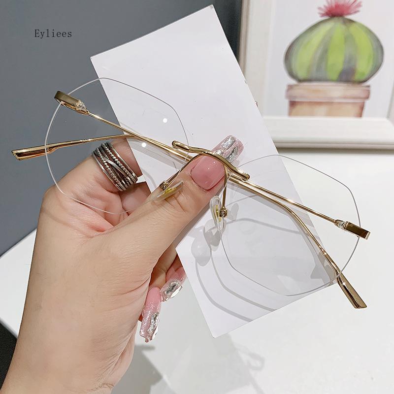Classic Anti Blue-ray Metal Rimless Frame Glasses Unisex Optical Glasses Ultralight Myopia Glasses Diopter 0 To -4.0 Eyewear