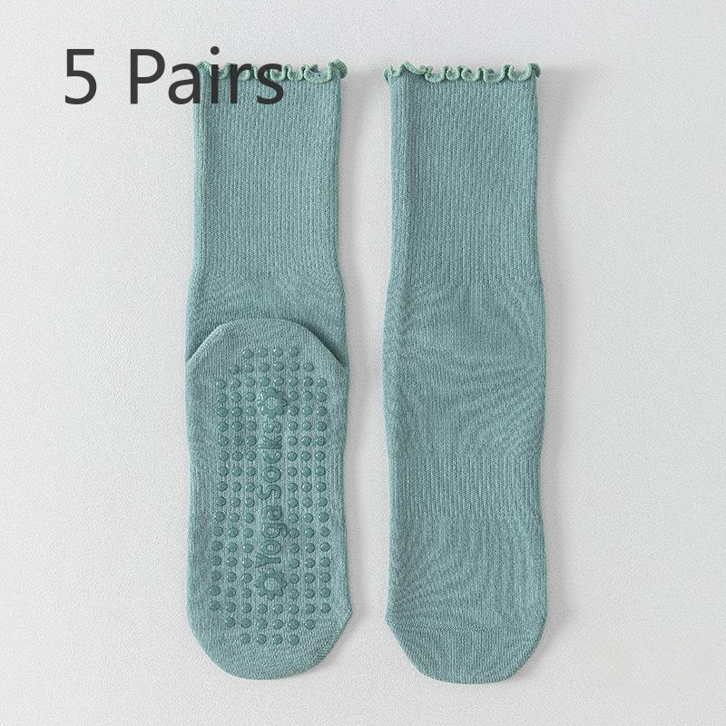 5 Pairs Combed Cotton Socks Boneless Non-slip Indoor Pilates Yoga Stockings Women's Wooden Ear Lace Fitness Sports Stockings