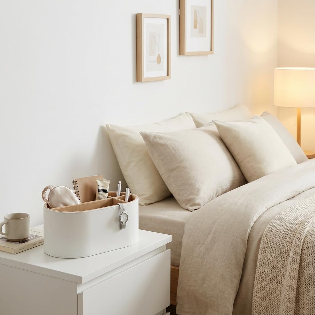 KINGFOM Multifunctional Desk Storage Box with Design for Pen Small and Remote Ideal for Office and Home Use Leather-Look [5 Compartments] Holders,