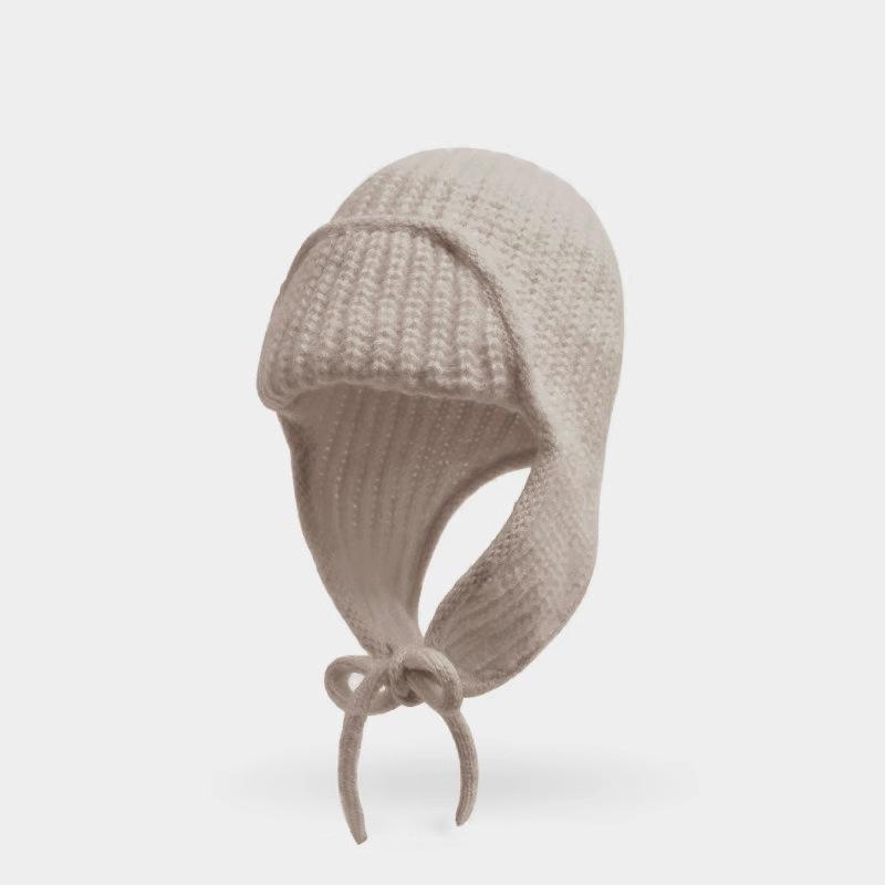 Autumn and Winter Extended Ear Protection Wool Hat, Female Cycling, Cycling Lace-up, Cold-proof and Warm, Showing the Face, Small Bag Head Knitted Hat