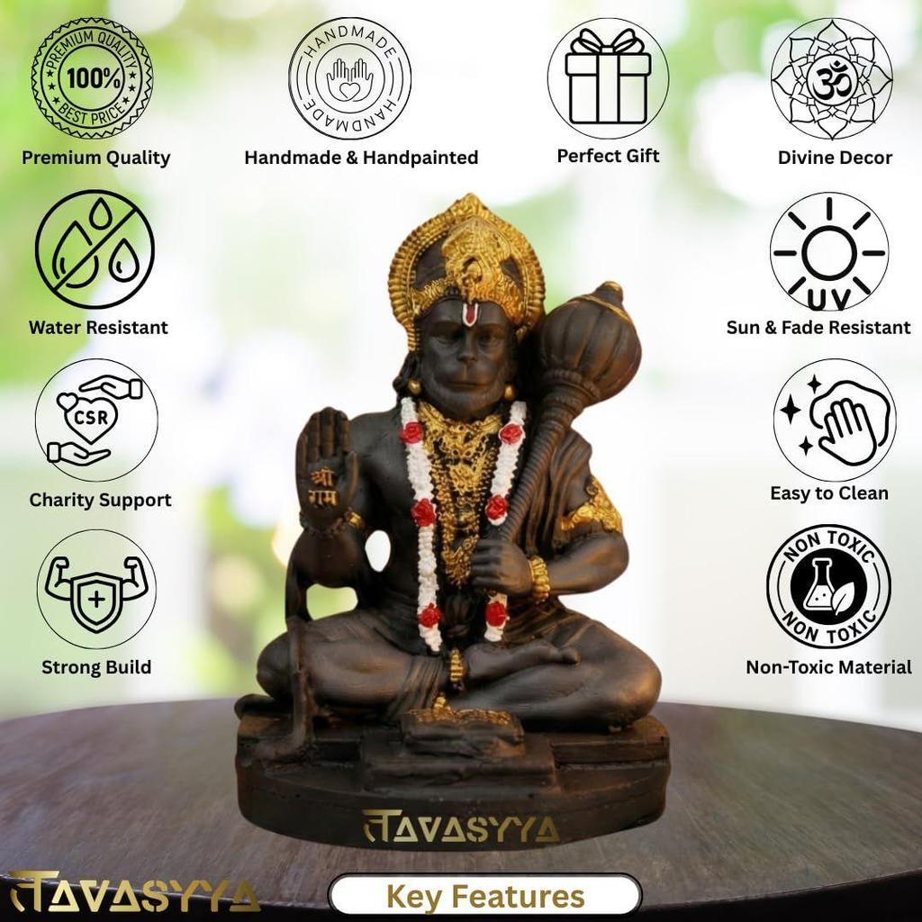 Rare Matte Black & Golden Premium Hanuman Ji Idol, Bajrang Bali Murti for Home Temple, Car Dashboard