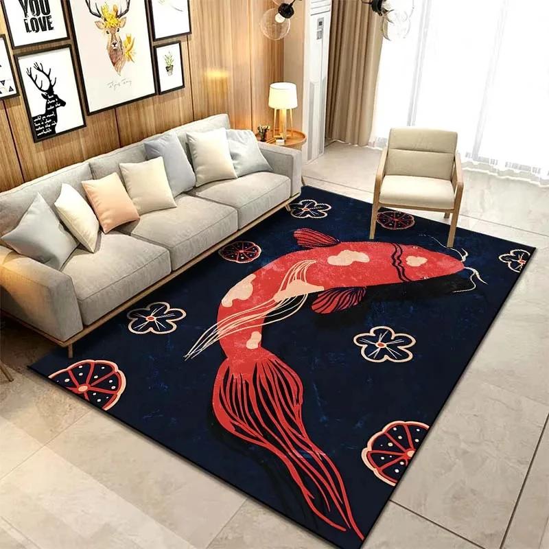 Japanese Luxury Koi Fish Flowers Pattern Living Room Anti Slip Area Carpet Bathroom Mat Doormat Bedroom Outdoor Mat Home Decor