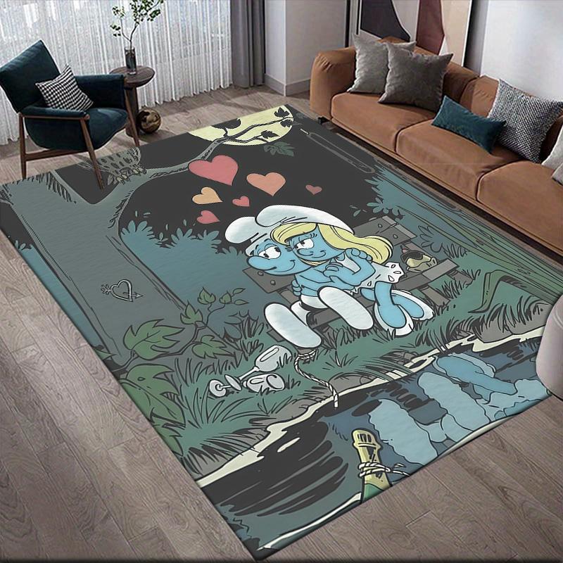 The Smurfs Flannel Pattern Square Carpet,Area Rug,Carpet Rug for Living Room Bedroom Sofa Playroom Decor,Non-slip Floor Mat