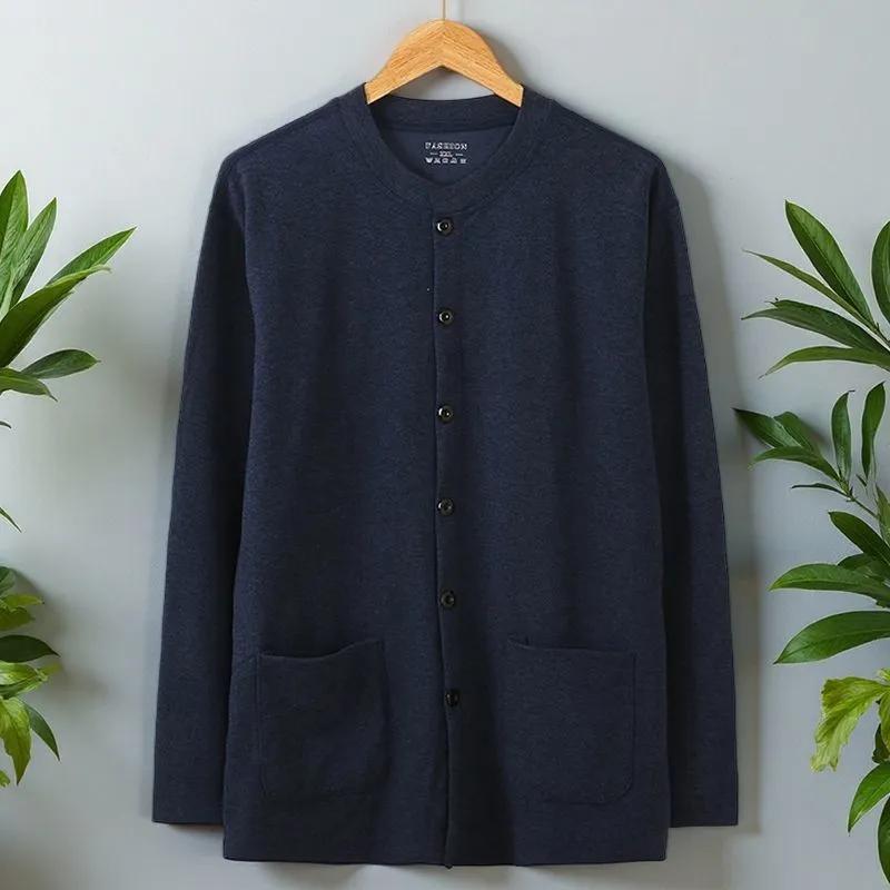 

Бархатная одежда для пожилых мужчин среднего возраста, осенняя, цельная, свободная, теплая, базовая, кардиган, нижнее белье XL синий