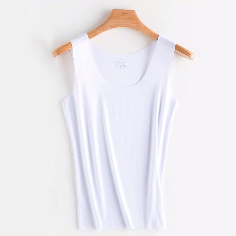 

Women s Ice Silk Seamless Tank Top Thin Solid Color Slim Sleeveless Basic Layering Vest For Outer Wear M білий