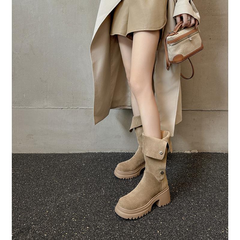 Thick-Soled Boots Two Wear Small Inner Height Increase Medium Tube Knight Boots Maillard Western Pile Boots