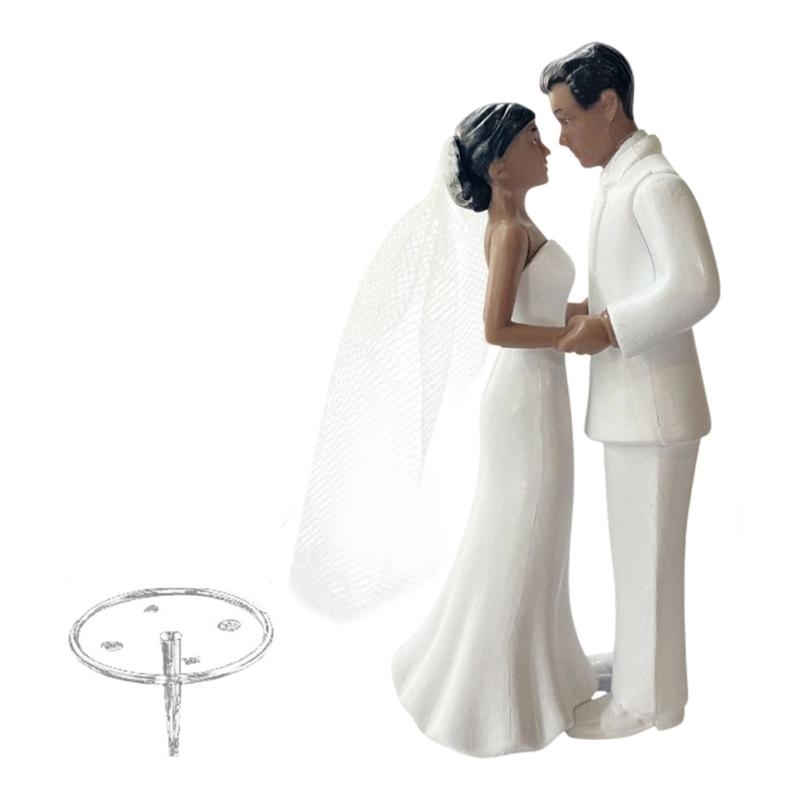 Plastic Bride Groom Cake Toppers With Realistic Tuxedo Veil Detail Wedding Cake Decoration For Formal Event Setting