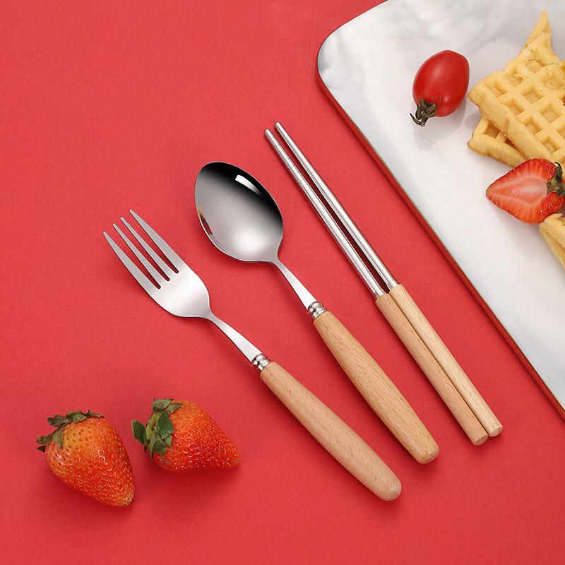 Portable Kids' Wooden Handle Stainless Steel Cutlery Set (4-Pack)