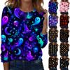 Women's Casual Long Sleeve Top Halloween Print Round Neck Pullover Lightweight Comfortable Fit Seasonal Graphic Shirt