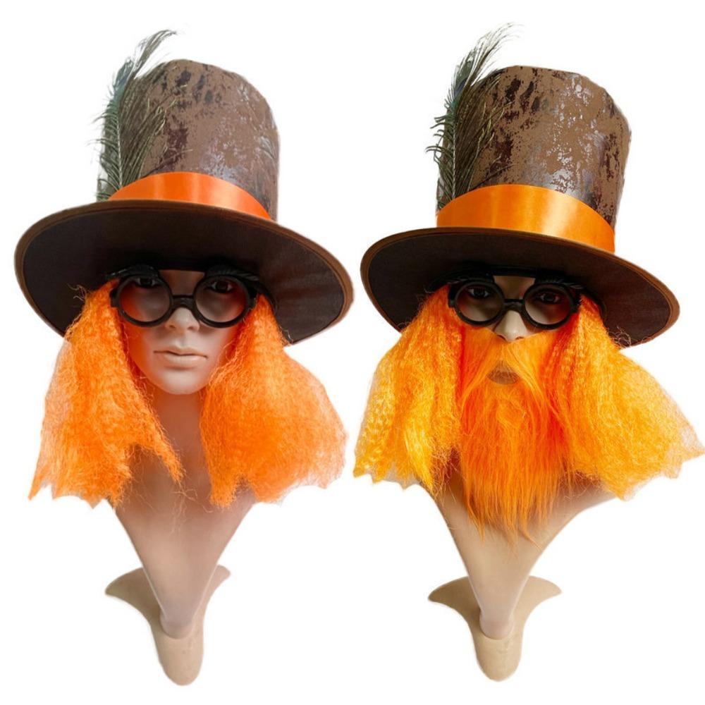 

Funny Halloween Hat Wig Orange Performed Hat Wig Christmas Carnival Magician Top Hat Stage Show Hat Wig помаранчевий