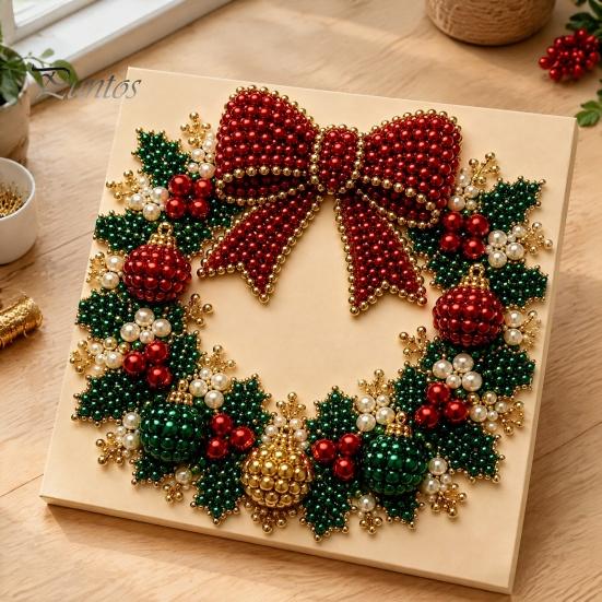 DIY Faux Pearl Art Crafts Christmas Kit, Santa Snowy Cottage Painting Kits for Adults 3D Bead Craft Set Adults, Home Winter Holiday Wall Decor Indoor