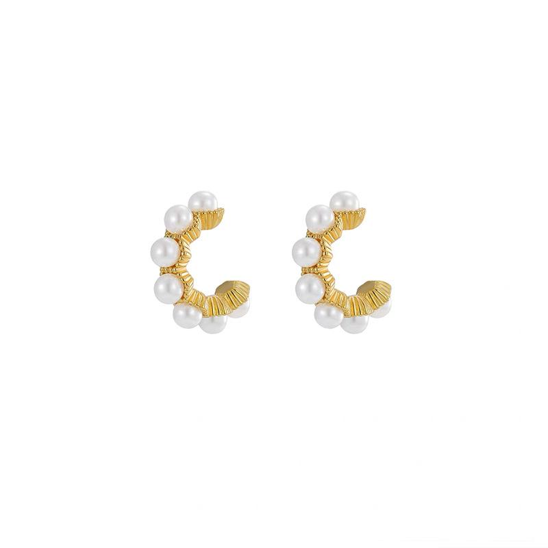 Semicircular C-type Pearl Mosquito Coil Disc Ear Clips, Retro Hong Kong Style Niche Earrings,fashionable Versatile Earrings Without Pierced Ears