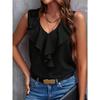 Summer Women's Shirt Fashion Solid Colour Lace V-Neck Sleeveless Top