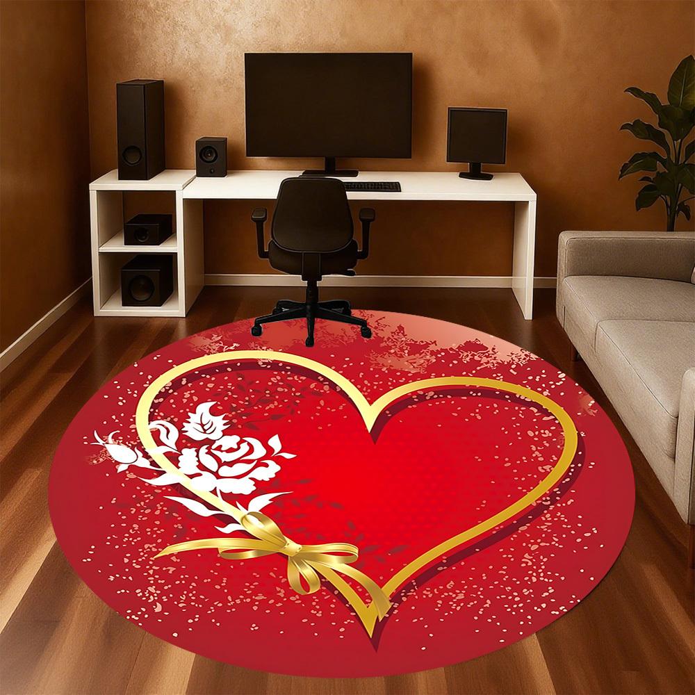 1pc Heart Love Round Chair Mat Area Rug - Non-Slip, Floor Mat for Office, Bedroom, and Indoor Decor C1125213