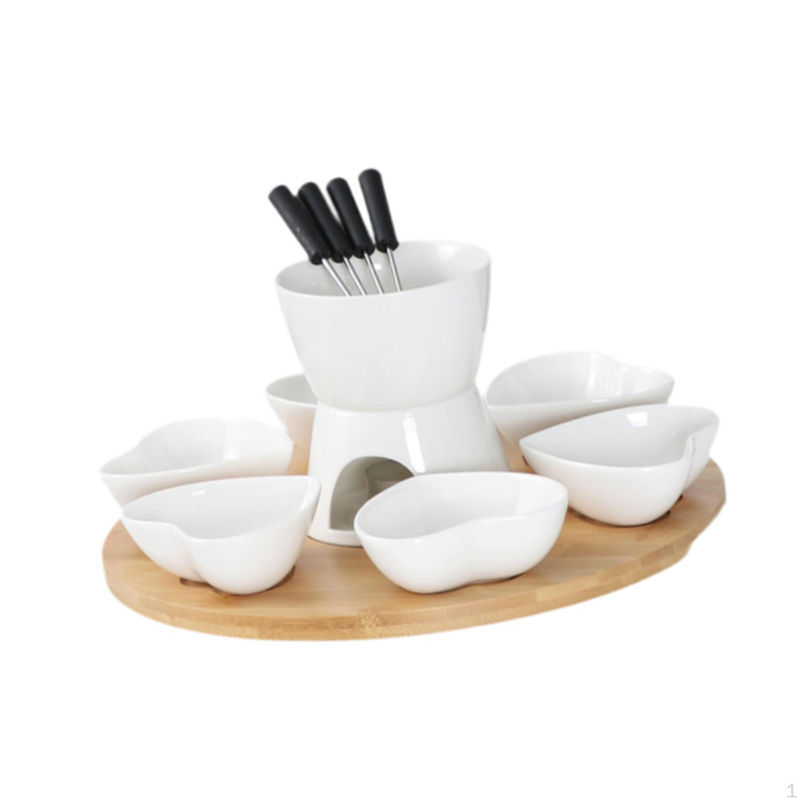 

Ceramic Butter Warmer Set with 4 Forks for Chocolate And Caramel білий