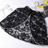 Chinese Mandarin Collar Floral Lace Cape Shrug Pearl Trim Short Bolero Wrap For Wedding Cheongsam Evening Prom Dress