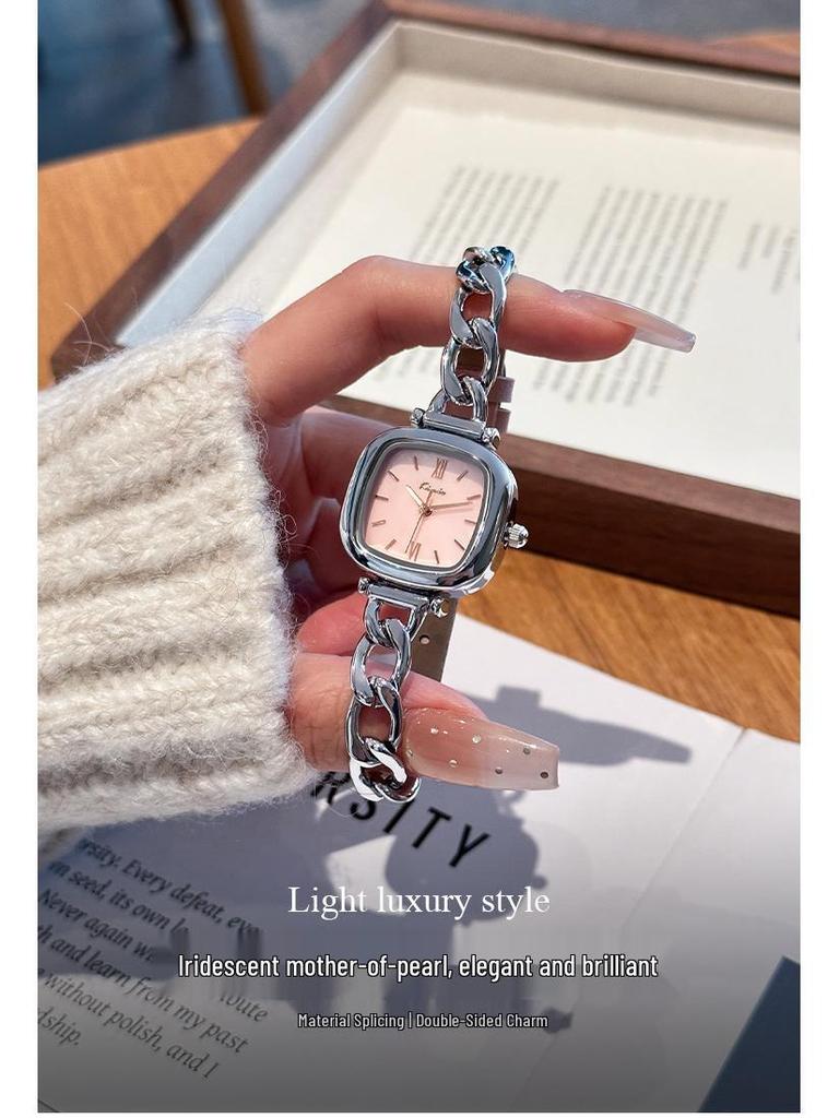Jinmiou Women's Exquisite Mother-of-Pearl Square Leather Watch, Waterproof and Elegant for Daily Wear.