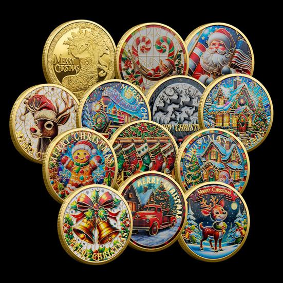 Christmas Santa Coins Double-sided Alloy Collectible Coin Colorful Pattern Festive Souvenir Coin for Christmas